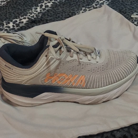 Hoka Womens  Cream and Black Athletic Shoes - Picture 6 of 14